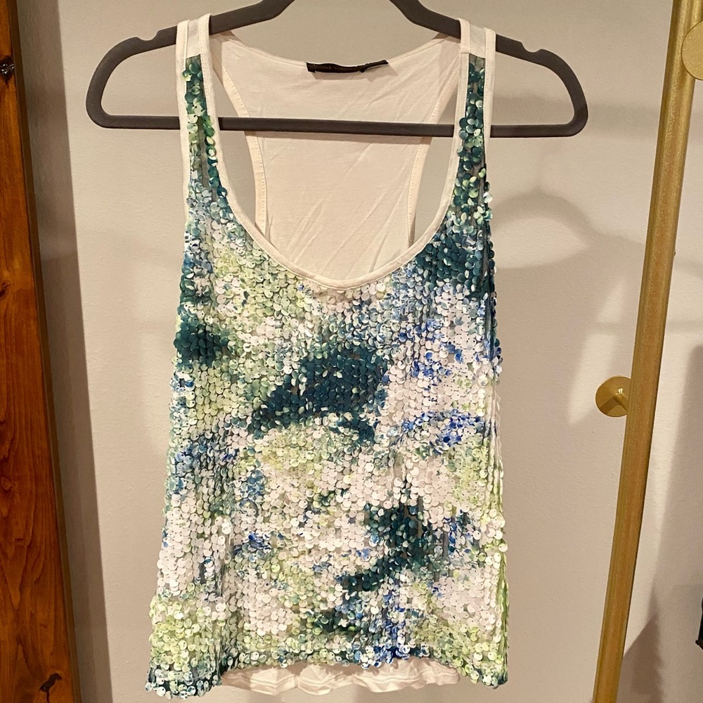 The Limited Blue and Green Sequined Racer back sleeveless tank top Size Medium